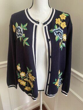 Alfred Dunner Floral Cardigan size Large Blue